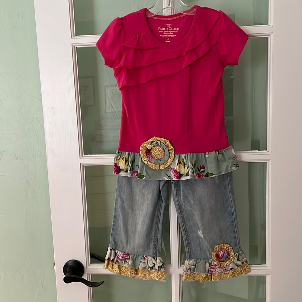 Size 6 T-shirt and Upcycled Denim Jean Set